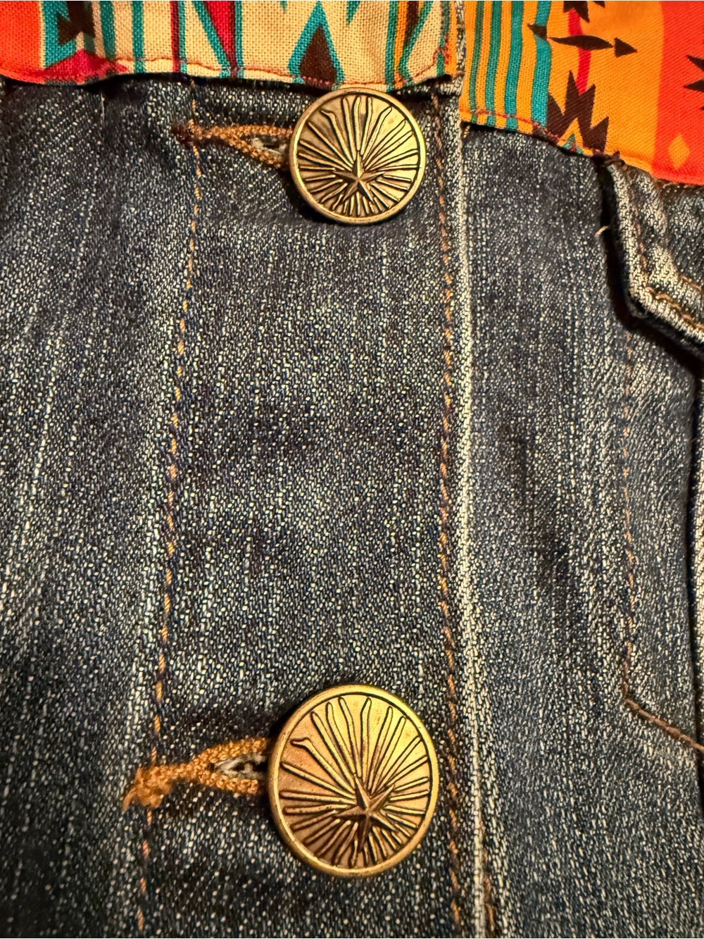 Signature by Levi Strauss Blue Denim Jacket with Southwestern Aztec Panels - Picture 6 of 7